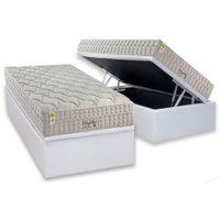 Conjunto Box Baú Solteiro: Colchão Molas D Angelis Anjos Ensacadas King Best New + Base CRC Courano White (88x188)