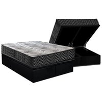 Cama Box Baú Queen: Colchão Espuma D45 Paropas Pasquale Wave Black + Base CRC Suede Black (158x198)