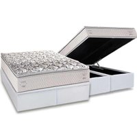 Cama Box Baú Queen: Colchão Anatômico Herval AG65 Santorini C1604 + Base CRC Linhão White (158x198)