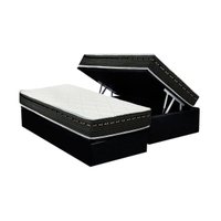 Cama Box Baú Solteiro: Colchão Molas Luckspuma Bonnel Eagle New + Base CRC Suede Black(88x188)