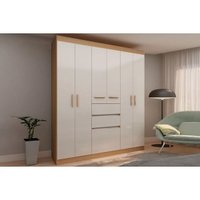 Guarda Roupa Solteiro 6 Portas e 3 Gavetas Berna Freijo/White Laca - Genialflex