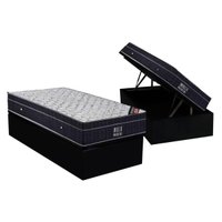 Conjunto Box Baú Solteiro: Colchão Molas Ortobom Nanolastic Airtech Progressive + Base CRC Suede Black (88x188)