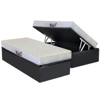Cama Box Baú Solteiro: Colchão Espuma Herval D28 / AG65 Frontier + Base CRC Suede Gray(88x188)