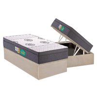 Cama Box Baú Solteiro: Colchão Espuma Polar D33 Pérola Euro Pillow + Base CRC Suede Clean(88x188)