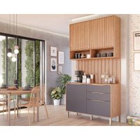 Cozinha Modulada Completa Divina 3 Peças (1Aéreo+1Balcão+1Complemento) CZ008 Freijo/Titanium - MGM