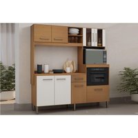 Kit de Cozinha Compacta Helena c/ 8 Portas (2 c/ Vidro) 4 Nichos e 1 Gaveta 186cm Freijo/White Laca - Genialflex
