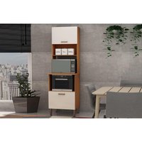 Paneleiro de Cozinha Essência Torre Quente c/ 2 Portas e 3 Nichos p/ Forno 60cm Freijo/White Laca - Genialflex