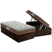 Cama Box Baú Solteiro: Colchão Espuma Probel D45 Advanced Pillow Super + Base CRC Suede Brown(88x188)