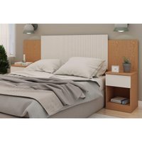 Cabeceira Cama Box Madeirado Casal Roma Frisado c/ 2 Mesas e 2 Gavetas Cinamomo/Off White - Genialflex