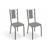 Kit 2 Cadeiras de Cozinha Lisboa 2C076PRF Aço 2 Un Preto/Boucle Cinza - Kappesberg