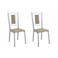 Cadeira Sala de Jantar Florença 2C005CR Aço Kit 2 Un Cromado/Linho Bege Fendi - Kappesberg
