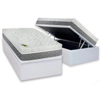 Conjunto Box Baú Solteiro: Colchão Molas Luckspuma Ensacadas Aspen One Side + Base CRC Courano White (88x188)