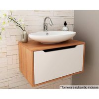Bancada de Banheiro Suspenso BN3646 s/ Cuba c/ 1 Porta 60cm Amêndoa/Branco - Tecno Mobili
