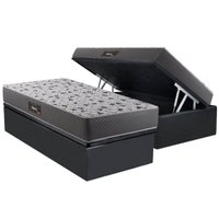 Cama Box Baú Solteiro: Colchão Anatômico Herval D28 / AG65 Black + Base CRC Suede Gray (88x188)