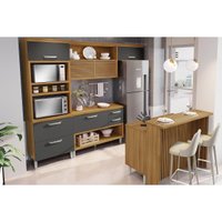 Cozinha Modulada Completa Princesa 5 Peças (1Aéreo+2Balcões+1Paneleiro+1Ilha) C6P61 Freijo/Grafite - Nesher