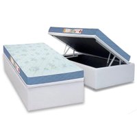 Cama Box Baú Solteiro: Colchão Espuma Castor D45 Sleep Max Duplo + Base CRC Corano White(88x188)