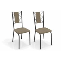 Kit 2 Cadeiras de Cozinha Lisboa 2C076PRF Aço 2 Un Preto/Boucle Bege Fendi - Kappesberg