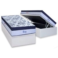 Cama Box Baú Solteiro: Colchão Molas Ensacadas Paropas Blue + Base CRC Linhão White (88x188)