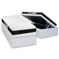 Cama Box Baú Solteiro: Colchão Espuma Castor D45 Black e White Air Double Face + Base CRC Corano White(88x188)