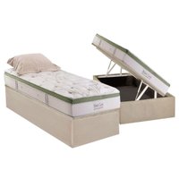 Conjunto Box Baú Solteiro: Colchão Molas Herval Ensacadas Monte Carlo HR Visco + Base CRC Suede Clean (88x188)