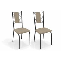 Kit 2 Cadeiras de Cozinha Lisboa 2C076PRF Aço 2 Un Preto/Linho Bege Fendi - Kappesberg