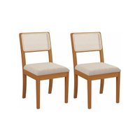 Kit 2 Cadeiras de Cozinha Lola 2CMM004CA Madeira Maciça 2 un Carvalho/Linho Cinza/Tela Bege - Kappesberg