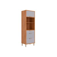Paneleiro de Cozinha Eloise c/ 2 Portas Basculantes Riscadas 1 Nicho p/ Forno e 2 Gavetas 70cm Cinamomo/Platina - MGM