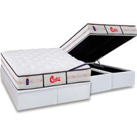 Cama Box Baú King: Colchão Molas Ensacadas Castor Gold Star Vitagel Classic Double Face + Base CRC Corano White(193x203)