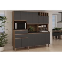 Kit de Cozinha Compacta Malbec Prime c/ 12 Portas e 2 Gavetas 204cm Ebano/Grafite - Genialflex