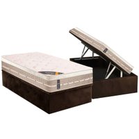 Cama Box Baú Solteiro: Colchão Molas Castor Bonnel Premium Tecnopedic + Base CRC Suede Brown(88x188)