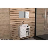 Armário c/ Balcão Banheiro Suspenso BN3605 Cuba BN3600 60cm e Espelho BN3602 Mármore Branco - Tecno Mobili