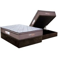 Cama Box Baú Casal: Colchão c/ Vibro Massagem Paropas Vibro Aplause Smart Brown + Base CRC Suede Brown (138x188)