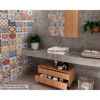 Armário c/ Balcão Banheiro Rodizios BN3603 s/ Cuba 80cm e Espelho BN3602 Amêndoa - Tecno Mobili