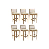 Banqueta Sala de Jantar Sara 1BMM005CA Premium Madeira Maciça Kit 6 Un Carvalho/Linho Bege Argila/Tela Bege - Kappesberg