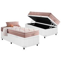 Cama Box Baú Solteiro: Colchão Molas Anjos Ensacadas Eiffel + Base CRC Courano White(88x188)