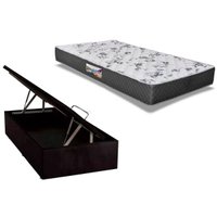 Cama Box Baú Solteiro: Colchão Anatômico Herval D28 / AG65 Ortopedic Black + Base CRC Suede Black (88x188)