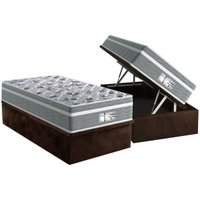 Cama Box Baú Solteiro: Colchão Molas Ensacadas Probel ProDormir Evolution + Base CRC Suede Brown(88x188)
