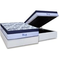 Cama Box Baú Casal: Colchão Molas MasterPocket Ensacadas Paropas Blue + Base CRC Linhão White (138x188)