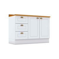 Balcão de Cozinha Modulado p/ Pia c/ Tampo Americana c/ 2 Portas e 3 Gavetas 120cm Branco - Henn