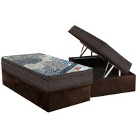 Conjunto Box Baú Solteiro: Colchão Molas Ortobom Ensacadas ISO + Base CRC Suede Brown (88x188)