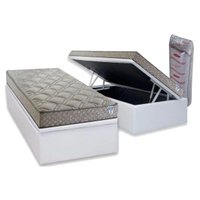 Cama Box Baú Solteiro: Colchão Espuma D33 Herval Enrolado a Vácuo C1429 + Base CRC Linhão White (88x188)