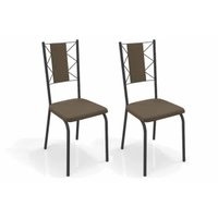 Kit 2 Cadeiras Sala Jantar Lisboa 2C076PRF Aço 2 Un Preto/Suede Cappuccino - Kappesberg