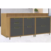 Balcão de Cozinha Modulado Imperatriz c/ 2 Portas e 5 Gavetas 200cm Freijo/Grafite - Nesher