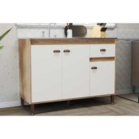Balcão de Cozinha Torino c/ 3 Portas e 1 Gaveta s/ Tampo 120cm Mel/Off White - Movelbento