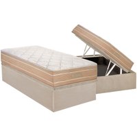 Cama Box Baú Solteiro: Colchão Molas Ensacadas Polar Cristal + Base CRC Suede Clean(88x188)