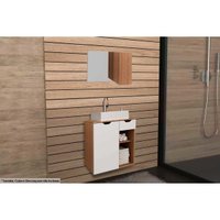Armário c/ Balcão Banheiro Suspenso BN3605 s/ Cuba 60cm e Espelho BN3602 Amêndoa/Branco - Tecno Mobili