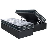 Cama Box Baú Solteiro: Colchão Molas Bonnel Probel Ensacadas ProDormir Springs Black + Base CRC Suede Gray (88x188)