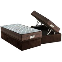 Cama Box Baú Solteiro: Colchão Molas Probel Ensacadas ProDormir Pallace + Base CRC Suede Brown(88x188)