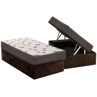 Cama Box Baú Solteiro: Colchão Espuma Ortobom D45 Light Saúde OrtoPillow + Base CRC Suede Brown(88x188)