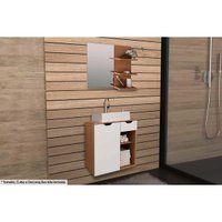 Armário c/ Balcão Banheiro Suspenso BN3605 s/ Cuba 60cm e Espelho BN3608 Amêndoa - Tecno Mobili